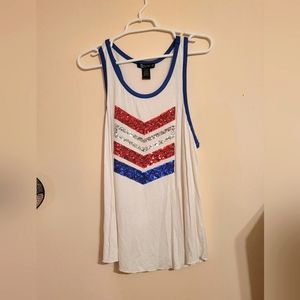 Red, White, Blue Chevron Tank Top with Silver